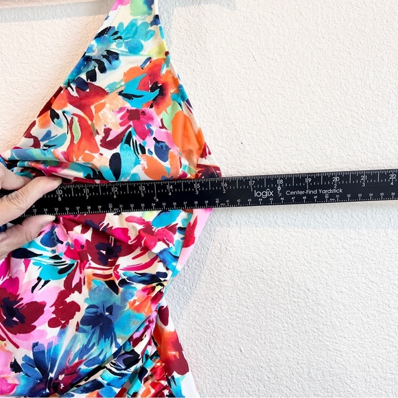 Swim Solutions Floral Twist Front One Piece Mio Swimsuit Size 14 Bright Tropical - Picture 7 of 11
